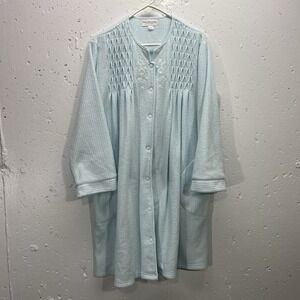 Miss Elaine Womens‎ PL Fleece Robe Snap Front Blue Nightgown